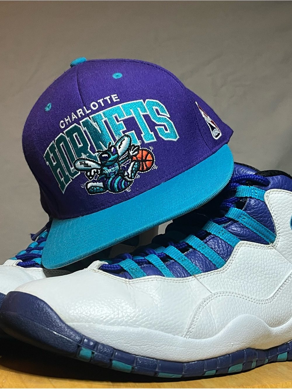 Air Jordan 10 Charlotte size 9.5 + Mitchell & Ness Charlotte Hornets Snapback